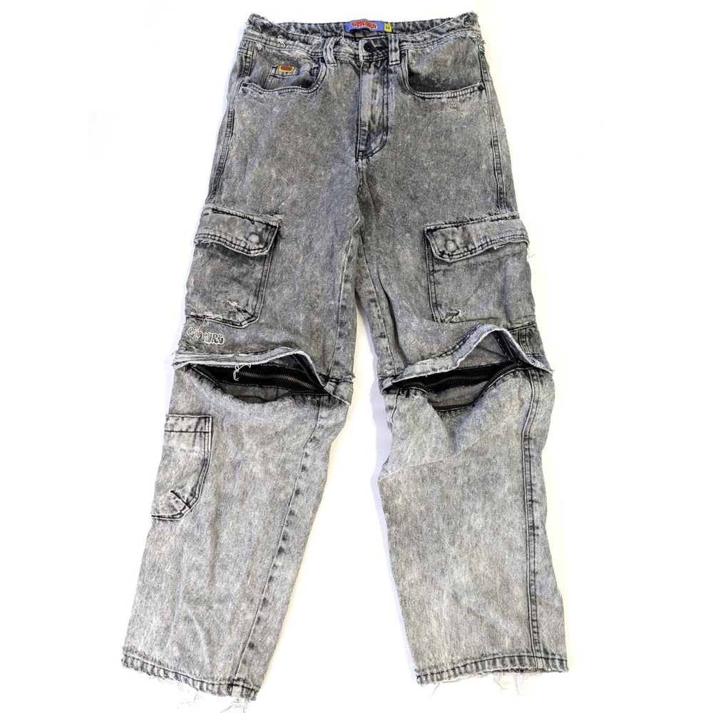 Empyre Acid Wash Grey Distressed Zip Off Cargo Pants Mens 28 Streetwear Skater